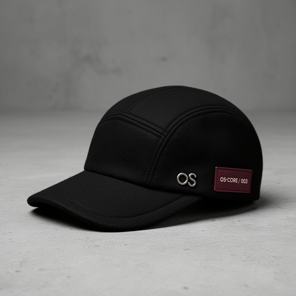 Signal Cap — Wool twill · oxidized silver OS · oxblood side tag