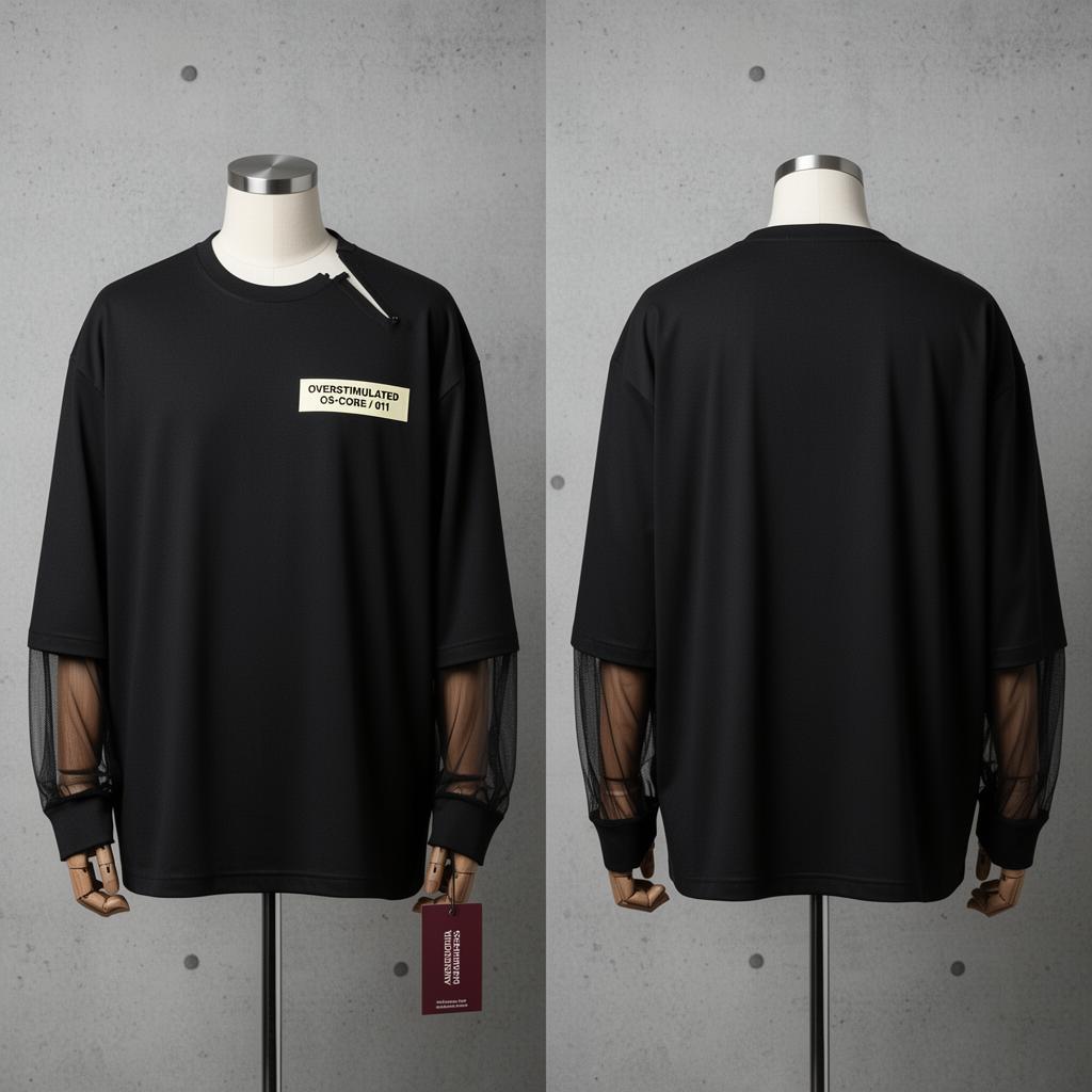 Double Sleeve Longsleeve — Men's — Cotton body · sheer mesh under-sleeve · cream chest label