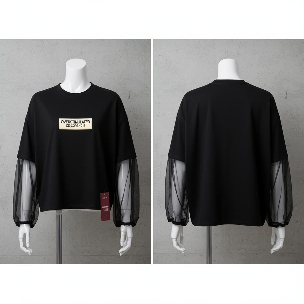 Double Sleeve Longsleeve — Women's — Cropped body · sheer mesh under-sleeve · cream chest label