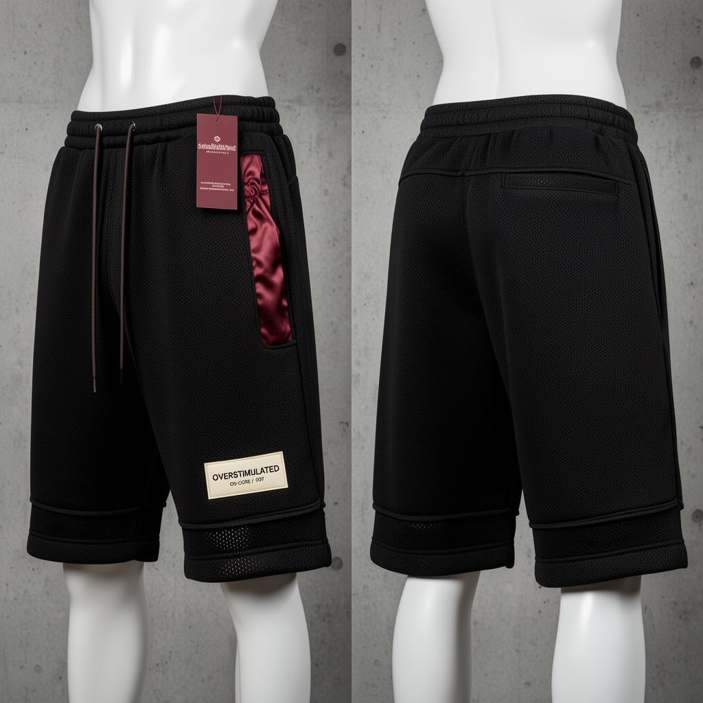Double Hem Shorts — Men's — Mesh-fleece hybrid · double hem · oxblood pocket bag