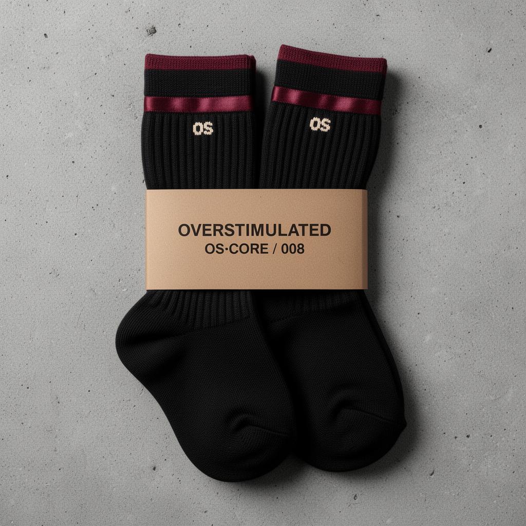 Satin Line Socks — Rib pair · oxblood satin edge · OS knit