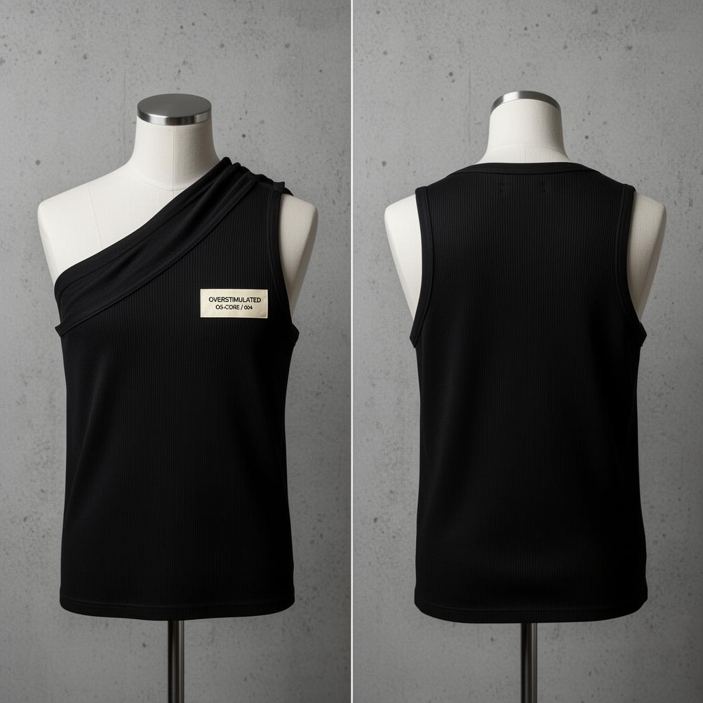 Split Rib Tank — Men's — Rib cotton · asymmetric shoulder · cream chest label