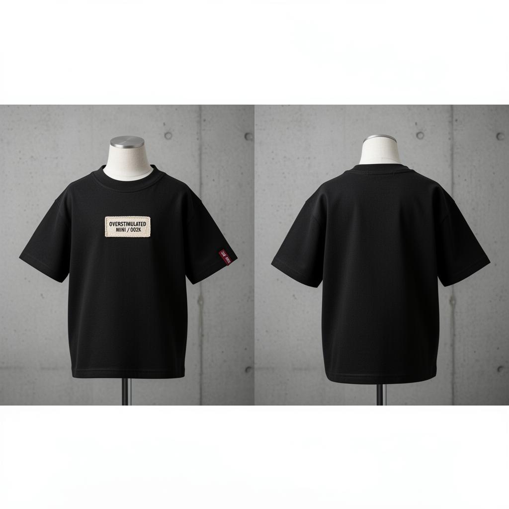 Mini Layer Tee — Kids — Heavy cotton · MINI label · oxblood wrist tag
