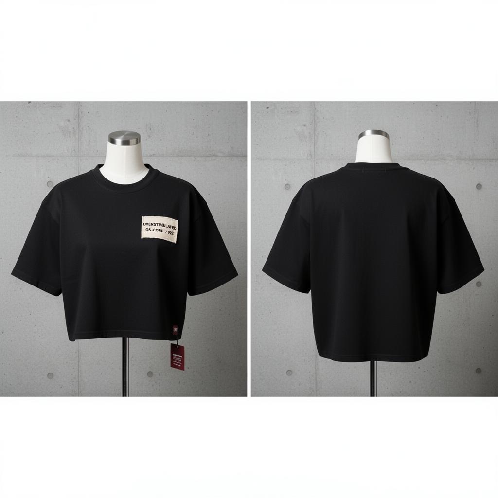 Neuro Layer Tee — Women's — Cropped 260gsm cotton · double collar · cream chest label